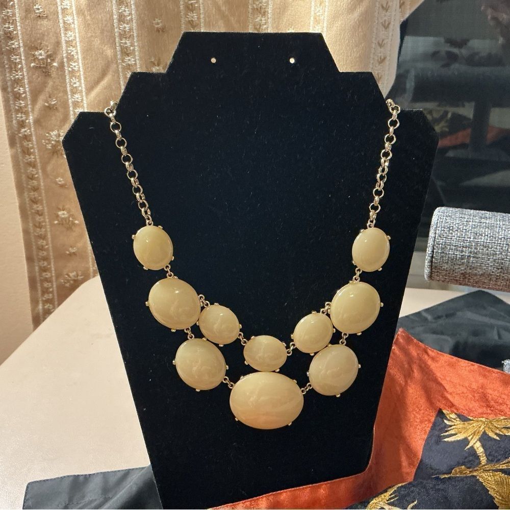 Gold Chain Necklace with Flat Cream Beads